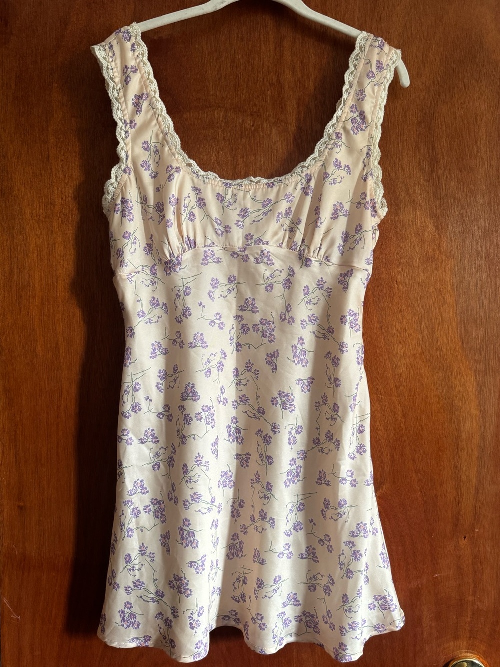 Cream & Lavender Floral Lace-Trim Slip Dress
